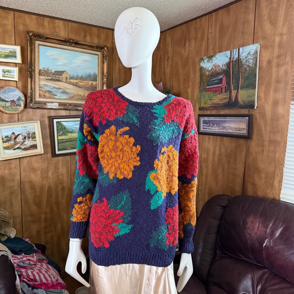 Vintage Cotton Floral Knit Sweater
